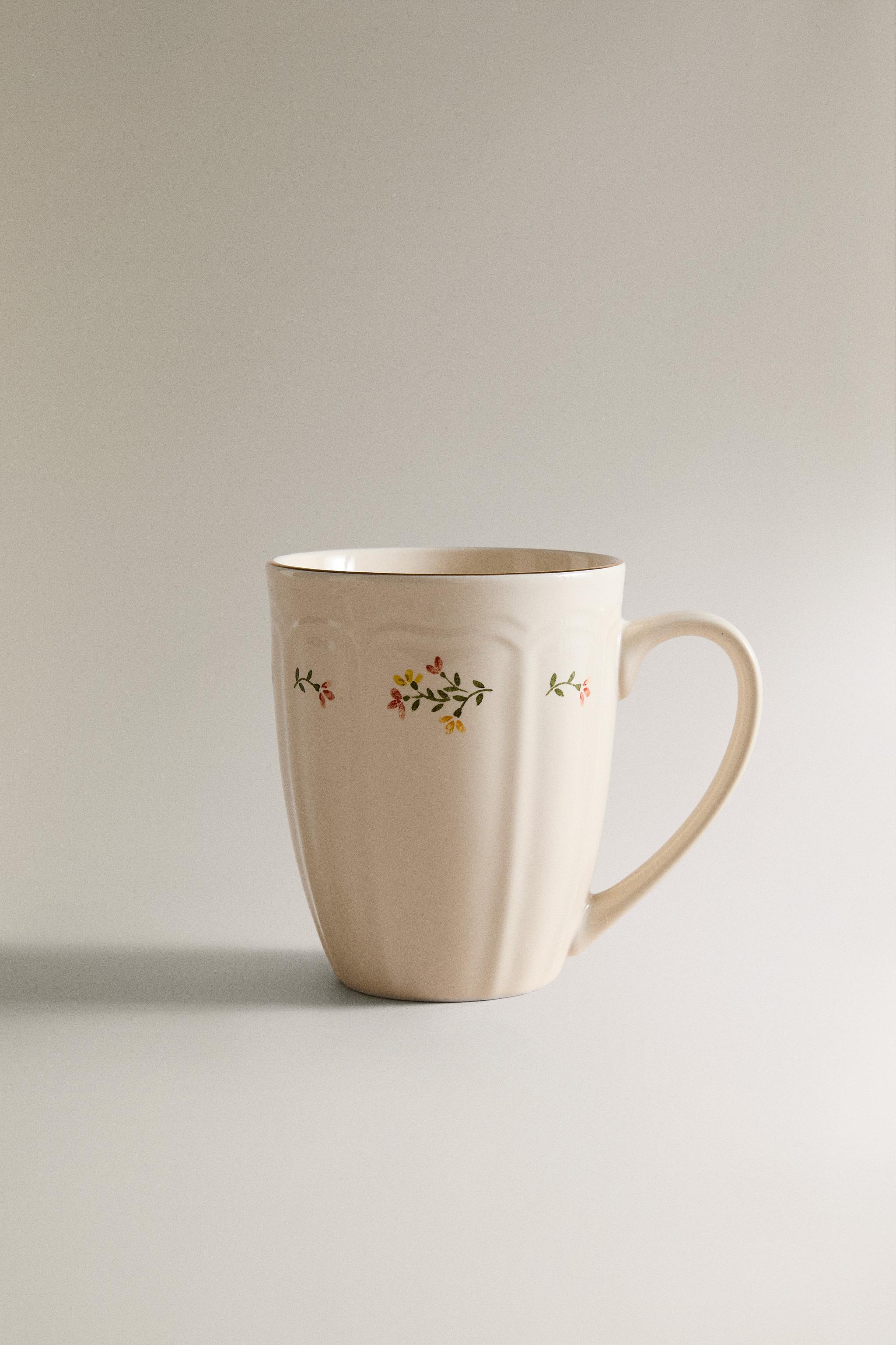 CANECA DE PORCELANA COM ESTAMPA FLORAL - Creme | ZARA Brasil