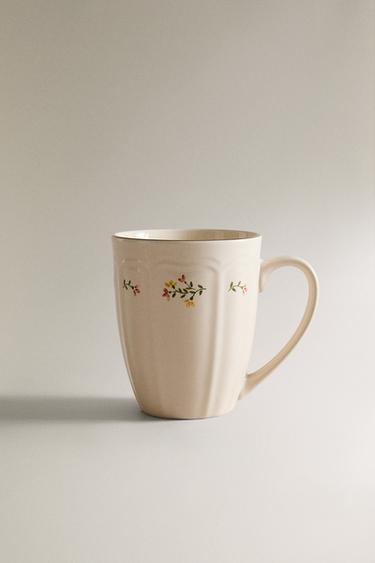 PORCELAIN MUG WITH FLORAL PRINT - Cream by Zara - Image 0