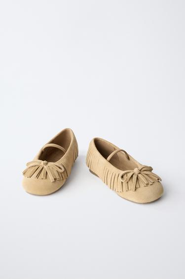LEATHER FRINGE BALLET FLATS - Sand Brown by Zara - Image 2
