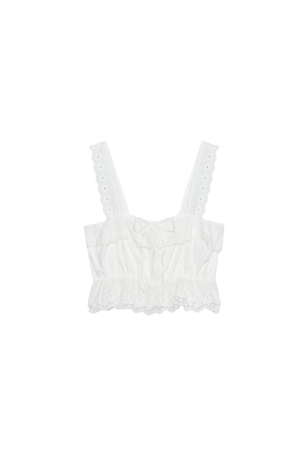 EMBROIDERED EYELET CROP TOP - image 3