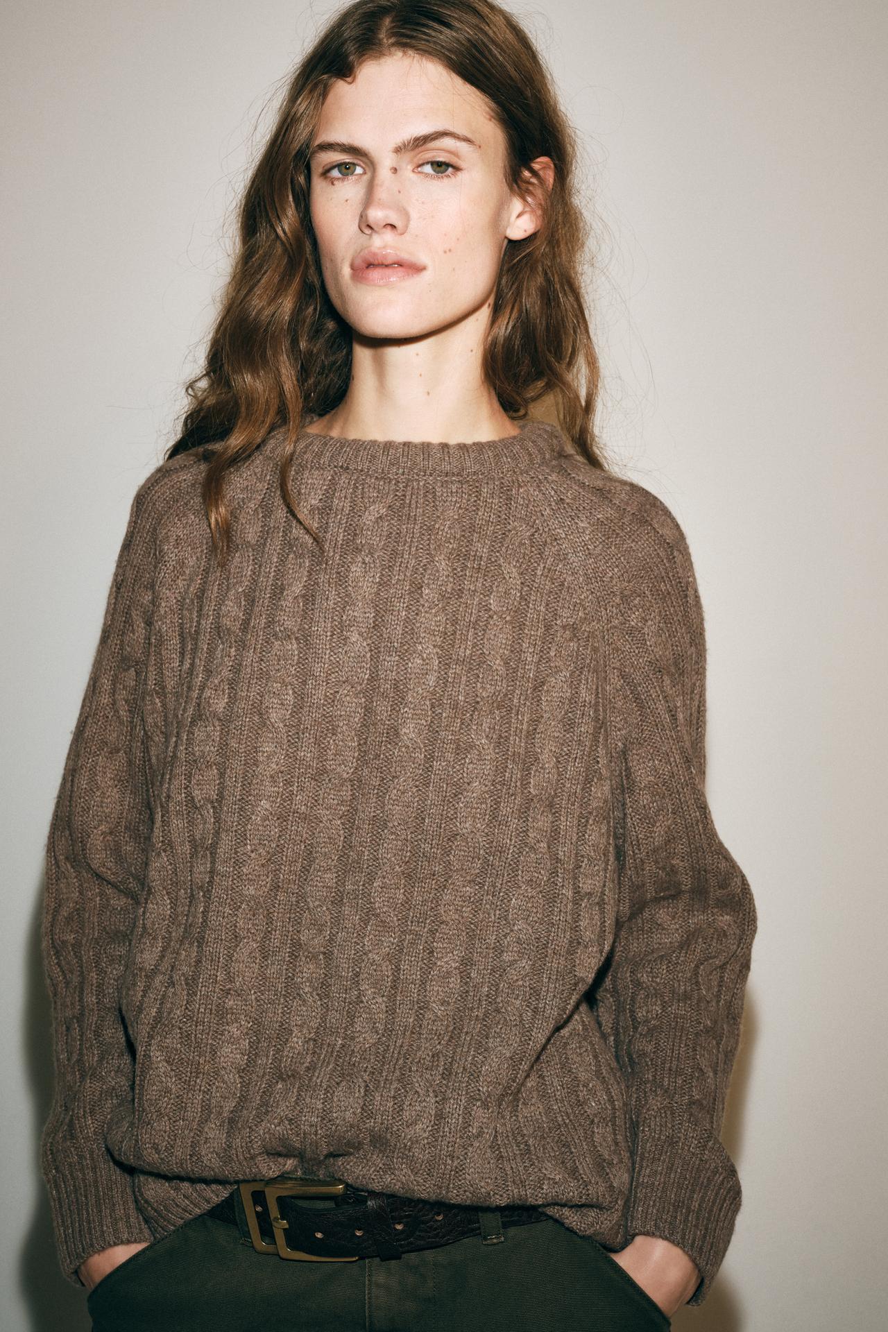 CABLE KNIT SWEATER — Mink marl