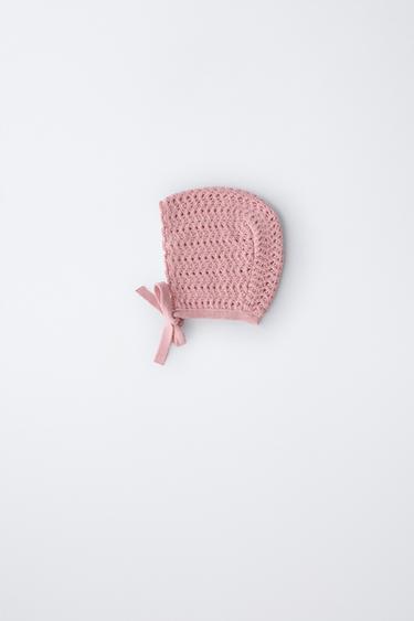 CROCHET KNIT BONNET - Mid-pink by Zara