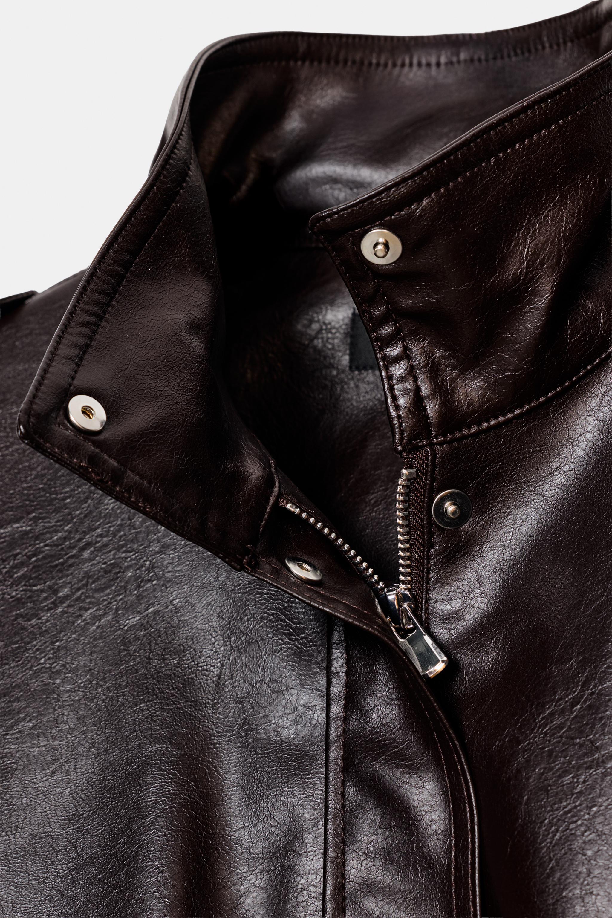 フェイクレザー ボンバージャケット - ダークブラウン | ZARA Japan / 日本