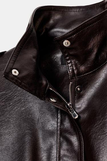 LEATHER EFFECT BOMBER JACKET - Dark brown by Zara - Image 8