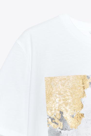 T-SHIRT WITH METALLIC PRINT - Golden by Zara - Image 5