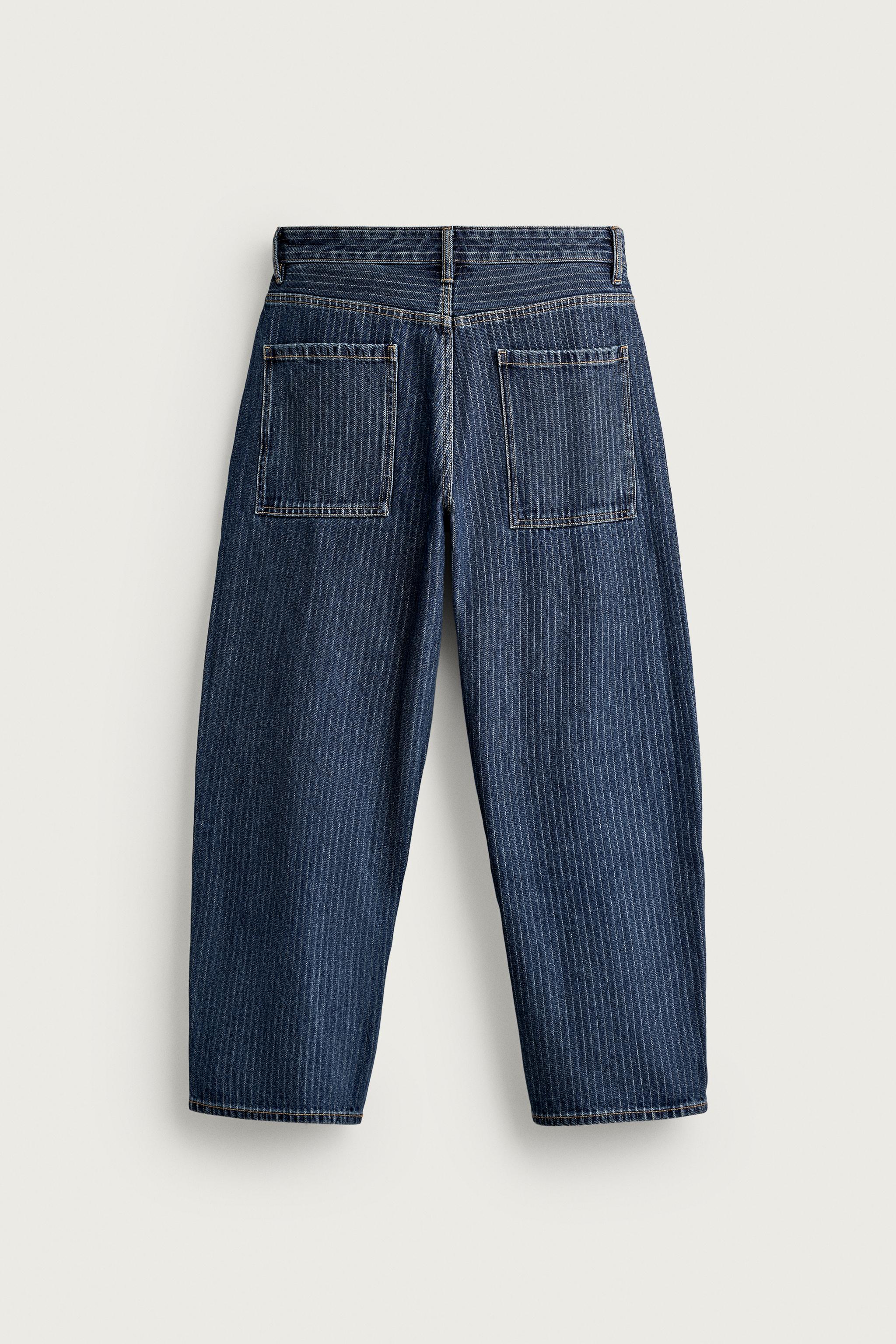 STRIPED TAPERED WIDE FIT JEANS — Blue / White