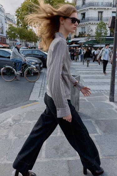 CHEMISE CACHE-CŒUR À RAYURES AVEC NŒUD - Gris chiné de Zara - Image 5