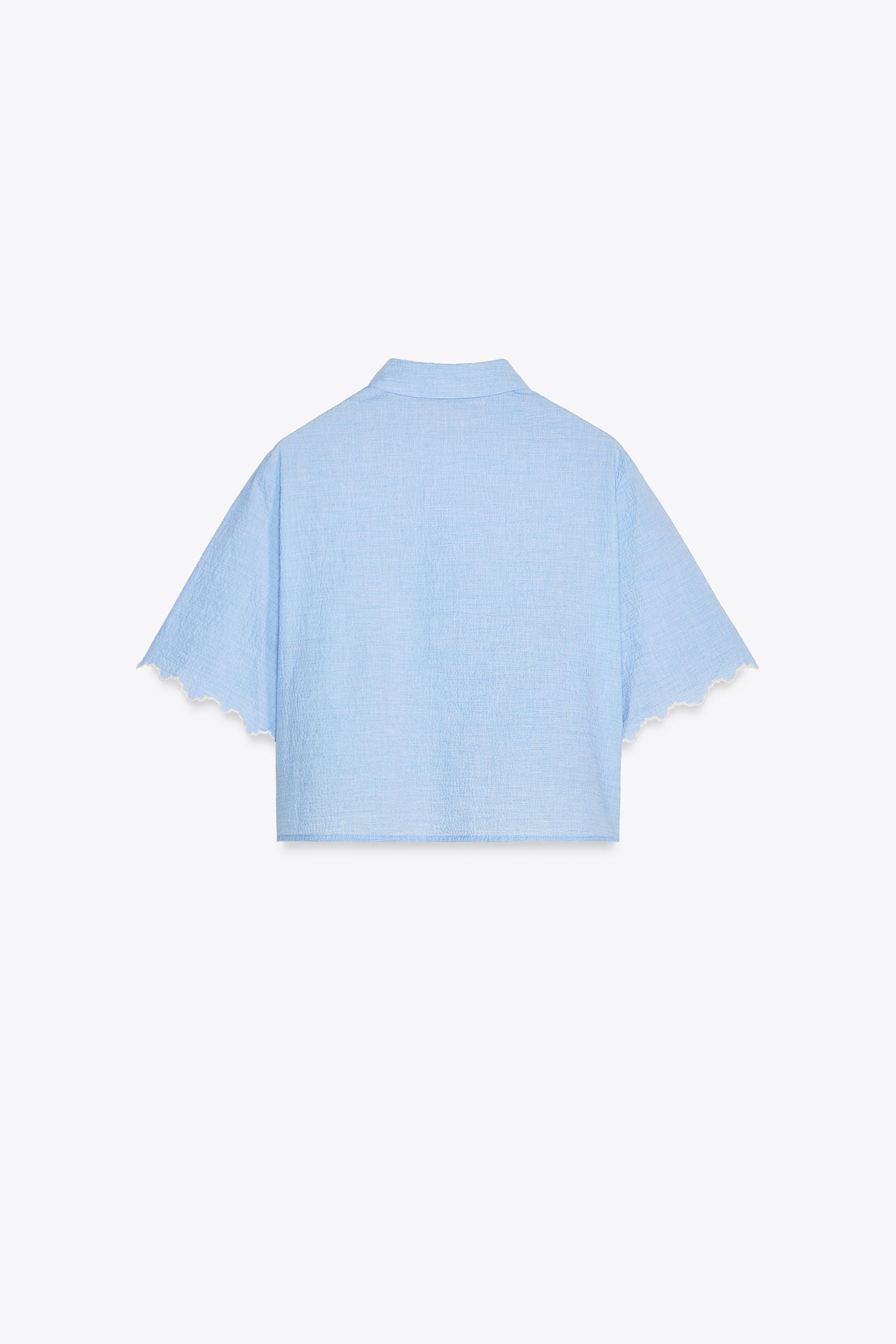 ショートスリーブ刺繍シャツ - 空色 | ZARA Japan / 日本