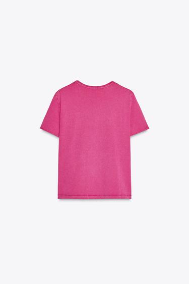 T-SHIRT DÉLAVÉ MANCHES COURTES - Fuchsia de Zara - Image 6