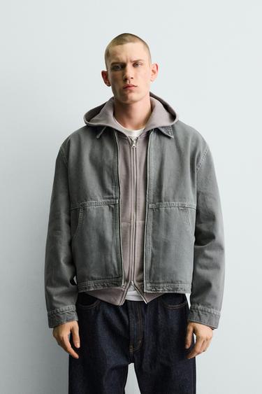 Zara BOXY FIT CONTRAST TOPSTITCH JACKET - Gray green