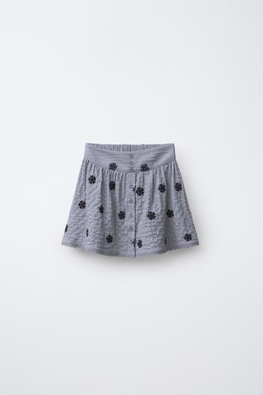 EMBROIDERED TEXTURED SKIRT - Grey by Zara - Image 0