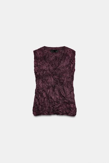CRINKLE-EFFECT KNIT TOP - Aubergine by Zara - Image 3