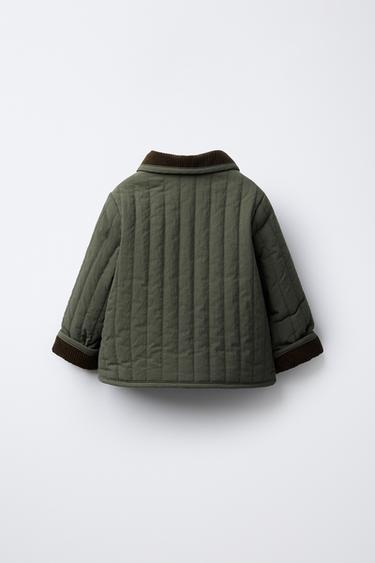 VESTE REMBOURRÉE COL EN VELOURS CÔTELÉ - Kaki de Zara - Image 1