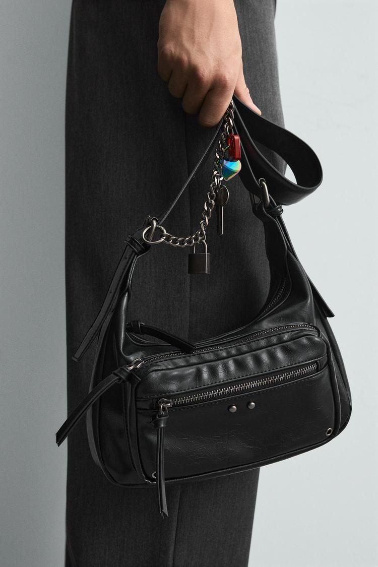 Damentaschen Zara Tasche Schwarz Mit Kette Zara Umhängetasche Zara