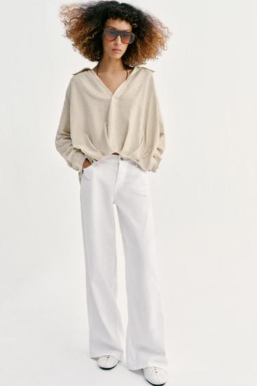 LINEN BLEND SHIRT WITH PUFF HEM - Light beige by Zara - Image 0