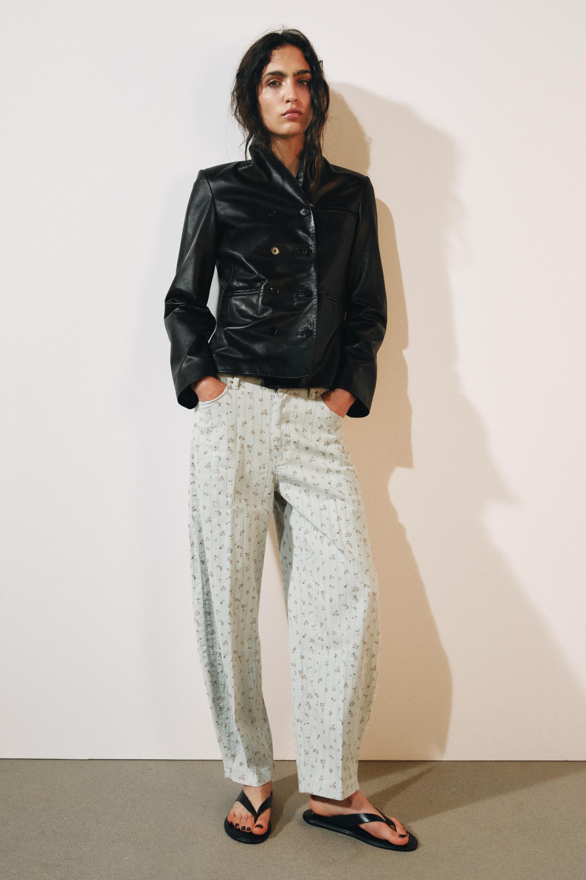 Женские джинсы Zara ZW COLLECTION HIGH RISE TAPERED FLORAL JEANS — фото 6