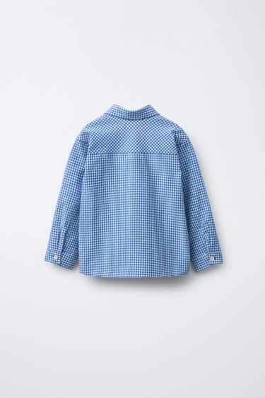 GINGHAM SHIRT WITH POCKET - Blue by Zara - Image 1