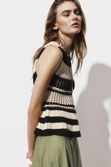 KNIT PEPLUM TOP - Ecru / Black by Zara