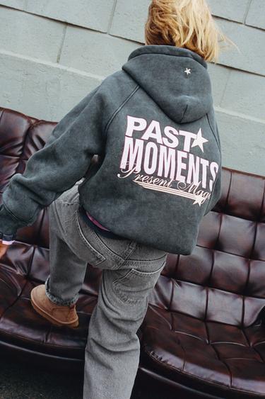 FADED-EFFECT TEXT HOODIE - Anthracite grey by Zara
