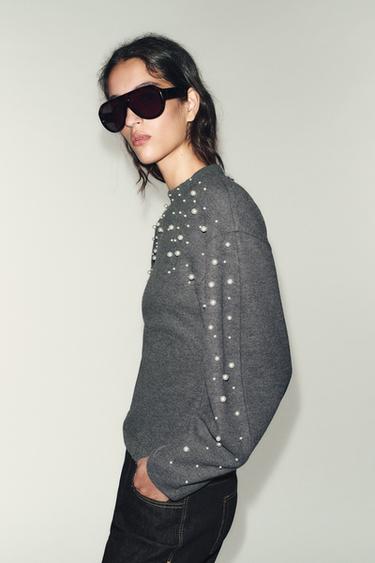 SOFT FAUX PEARL JUMPER - Grey by Zara - Image 2