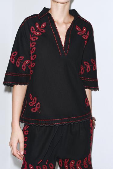ZW COLLECTION EMBROIDERED SHIRT - Black by Zara - Image 2