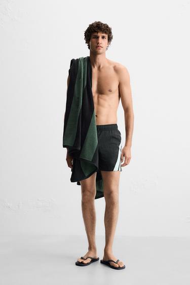 MID-LENGTH SWIMMING TRUNKS WITH CONTRAST BANDS - Black by Zara - Image 0