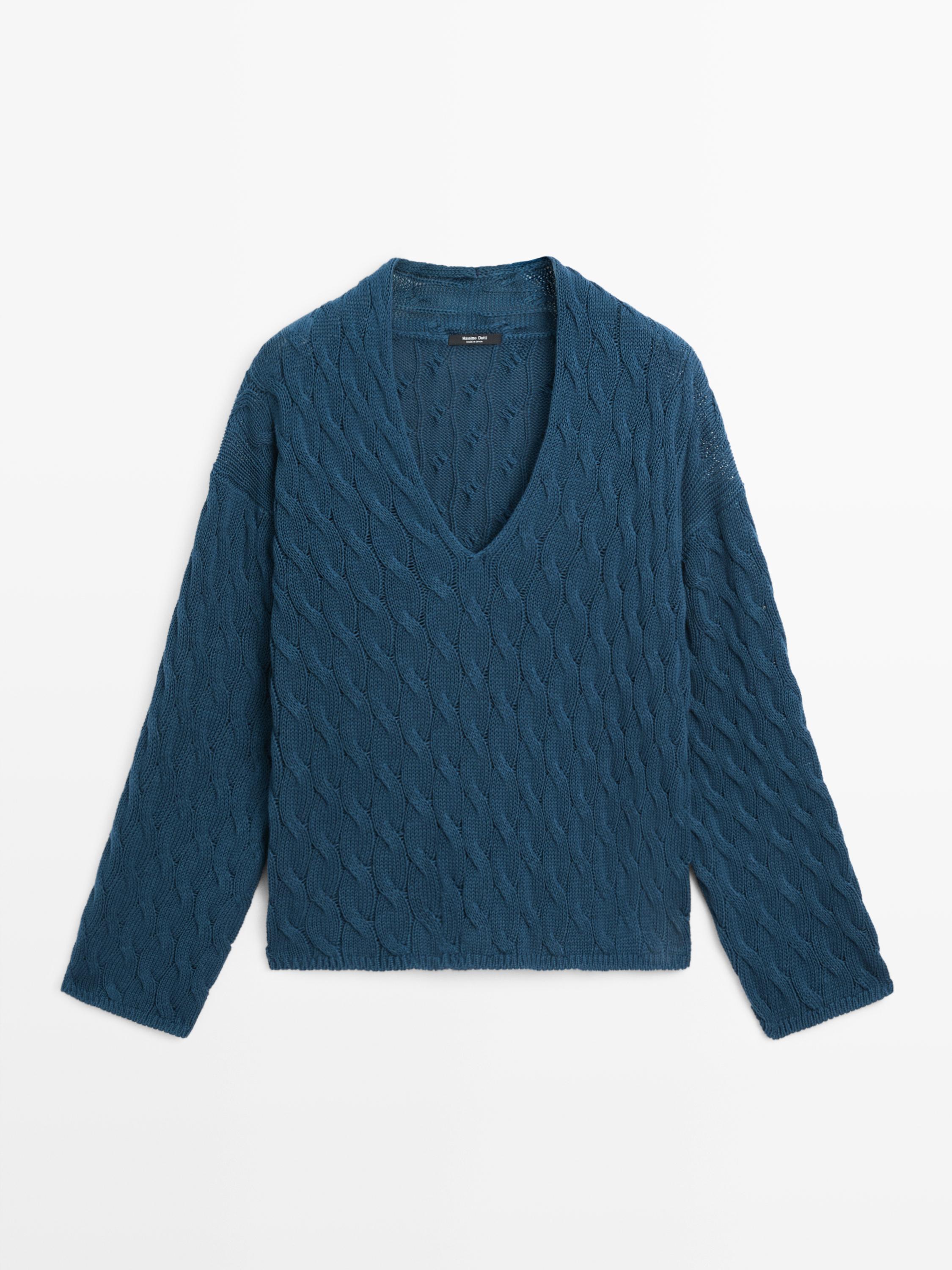 Pull en maille à détail de nœuds coton mélangé
