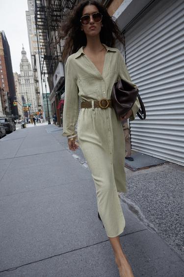 VESTIDO MIDI CINTURÓN - Khaki de Zara