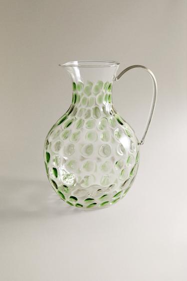 RAISED DESIGN GLASS JUG - Green by Zara