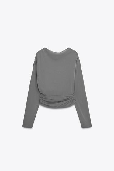 Zara JEWEL DRAPED BACK TOP - Gray