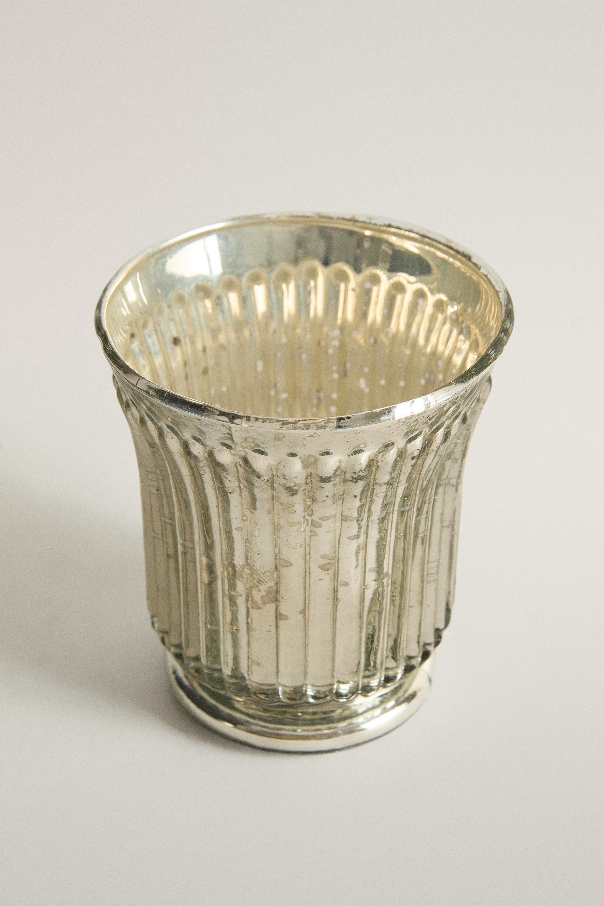 MERCURY GLASS CHRISTMAS CANDLE HOLDER