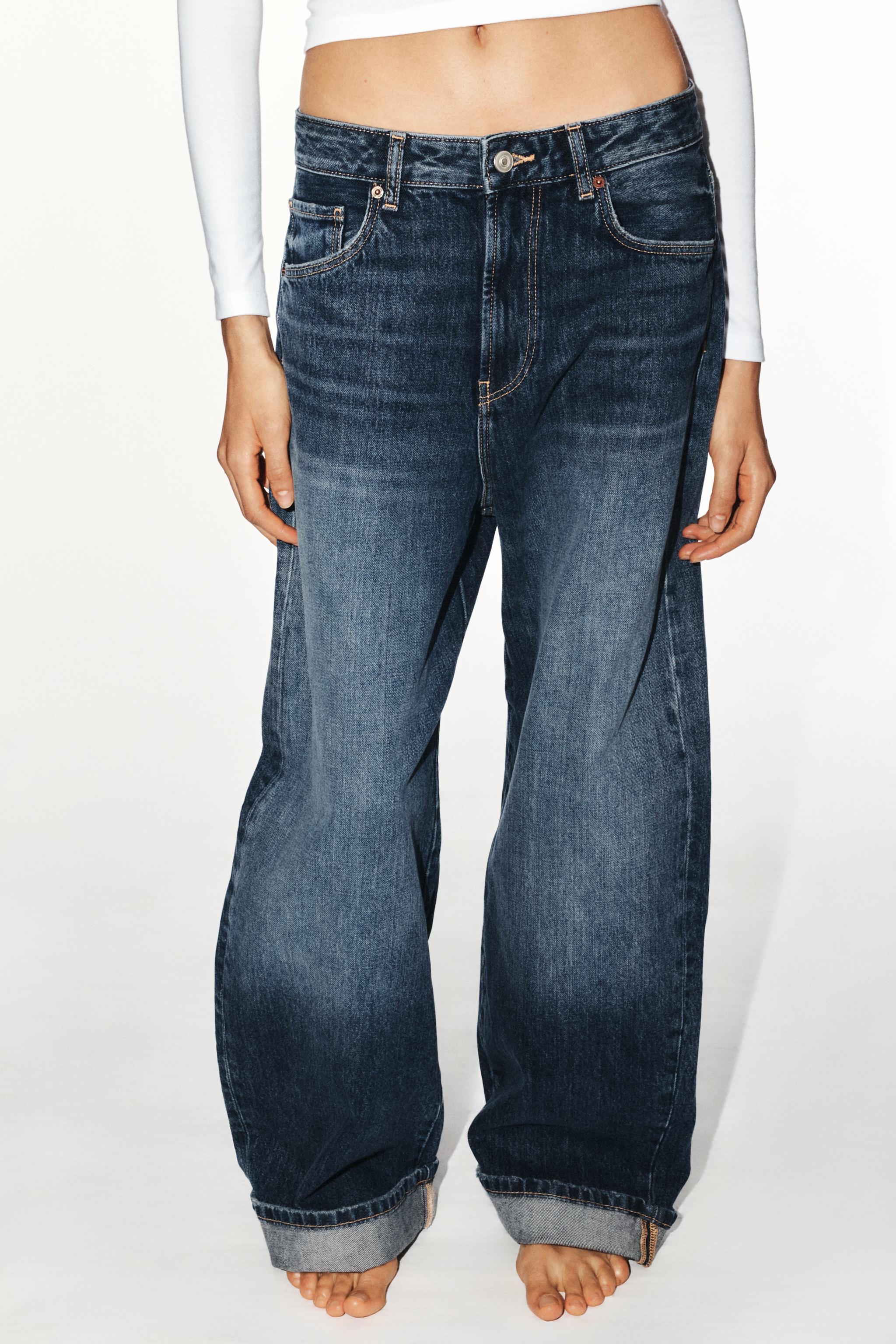 Zara Trf Orta Bel Baggy Folded Jean görsel 2