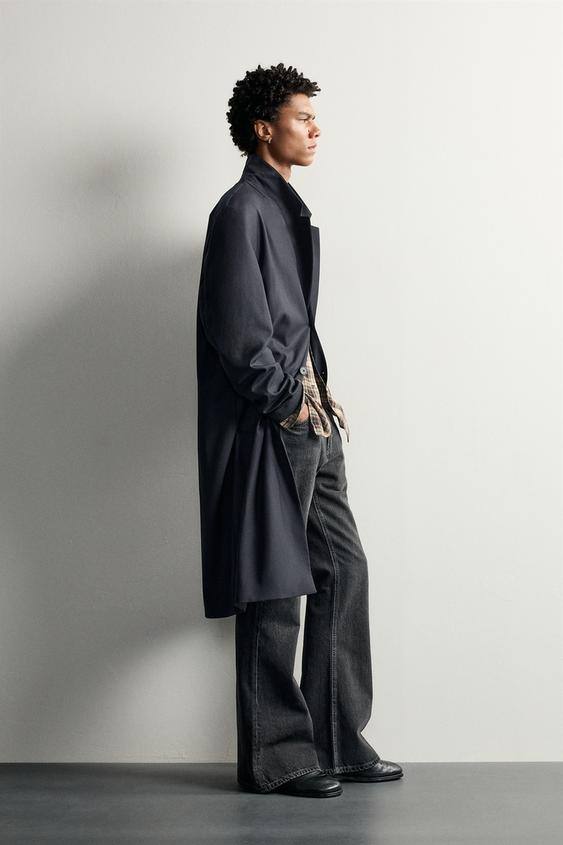 VESTE LONGUE COUPE DÉCONTRACTÉE AVEC LAINE - Bleu marine de Zara - Image 3