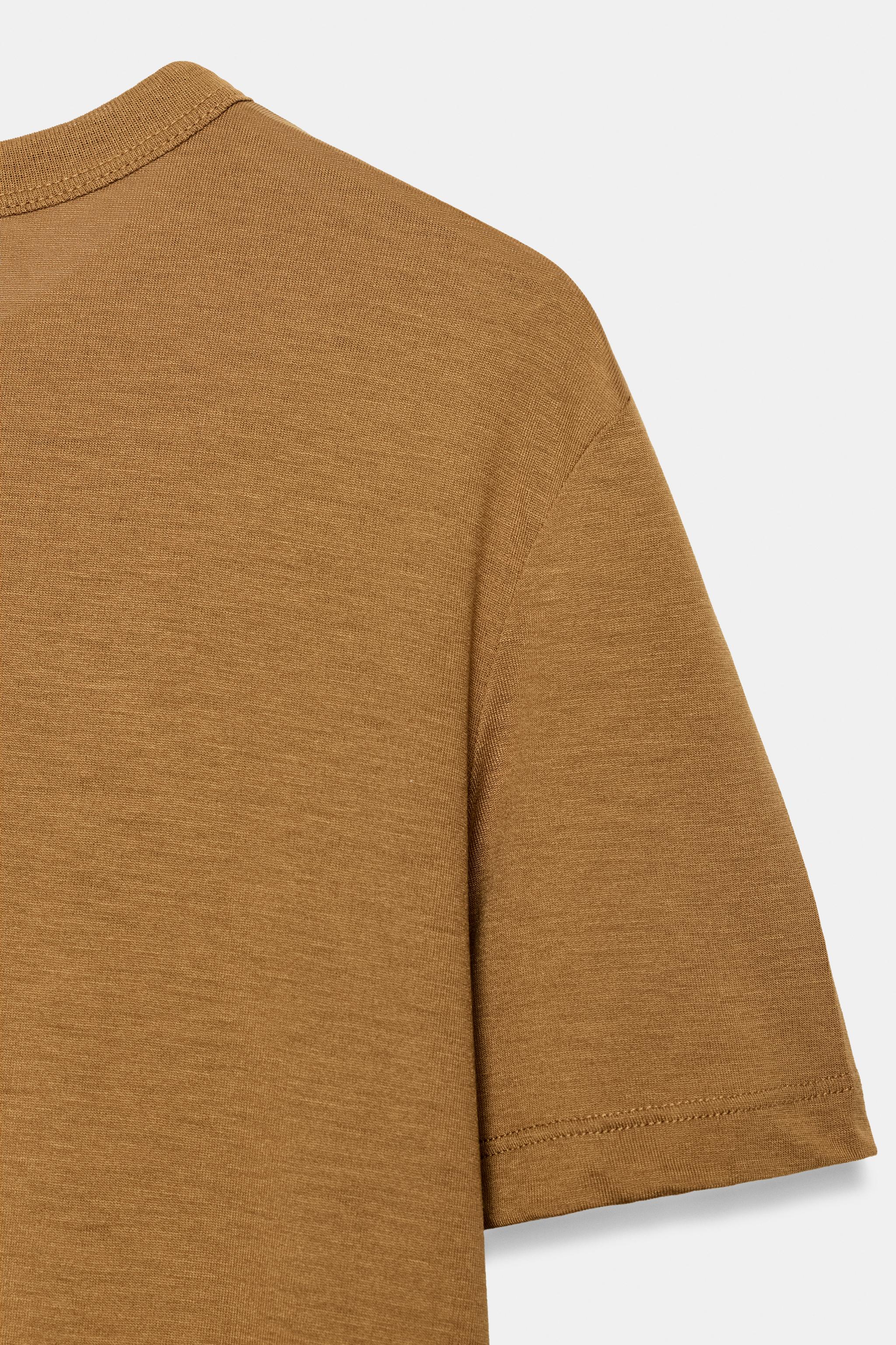 Zara LYOCELL KISA KOLLU T-SHIRT görsel 7