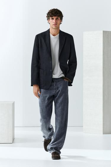 Zara 100% linen suit blazer - Navy blue - Image 0