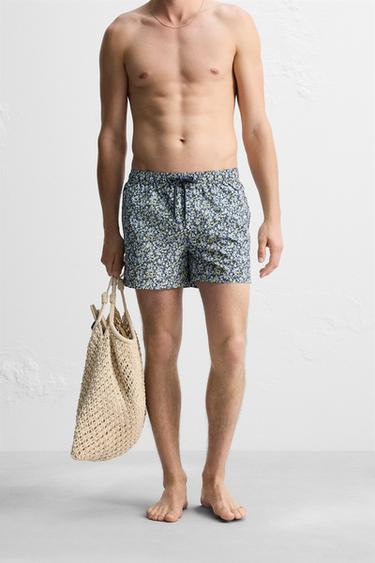 FLORAL PRINTED MID-LENGTH SWIMMING TRUNKS - Sky blue by Zara - Image 1