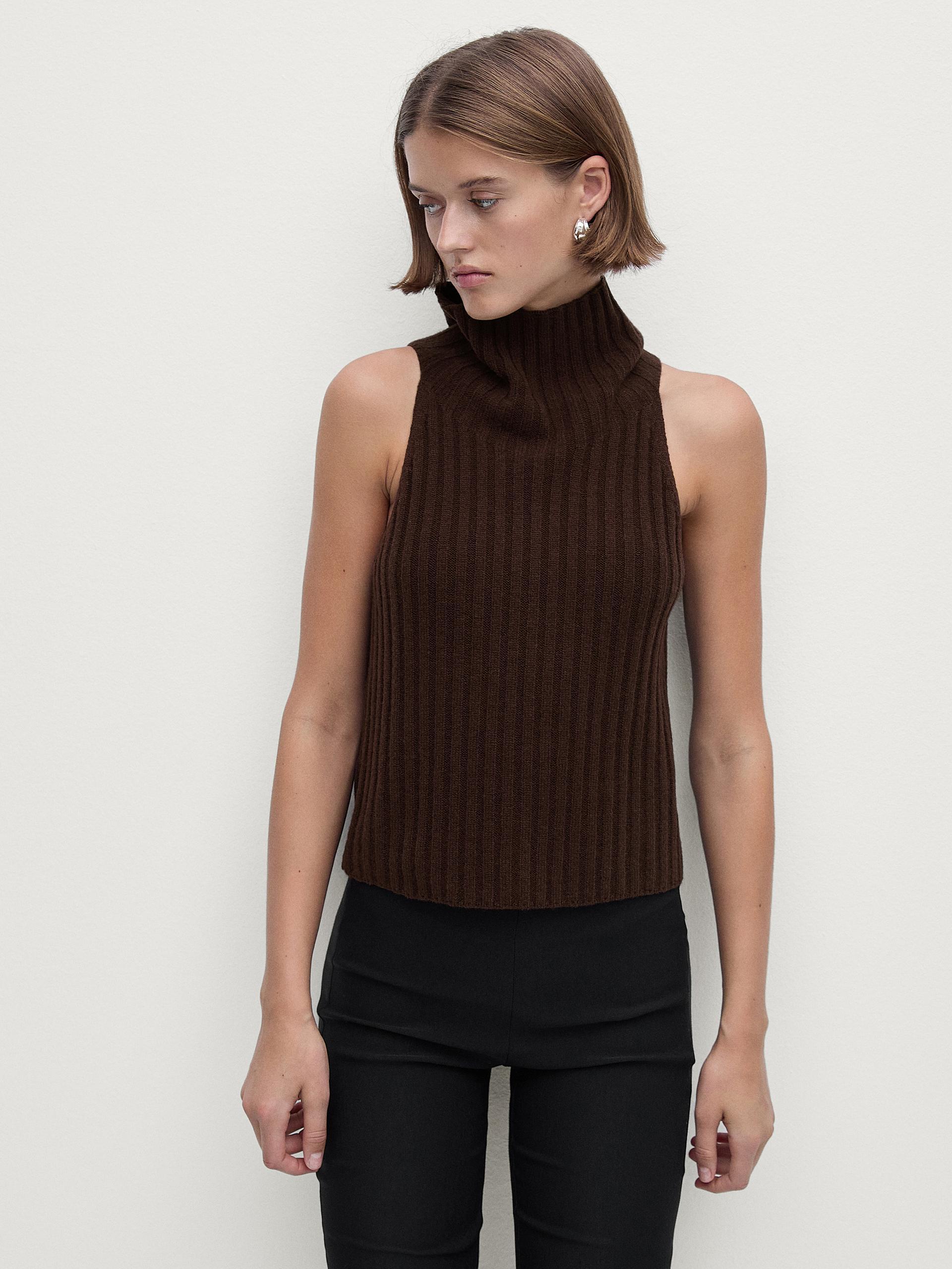 High neck ribbed top