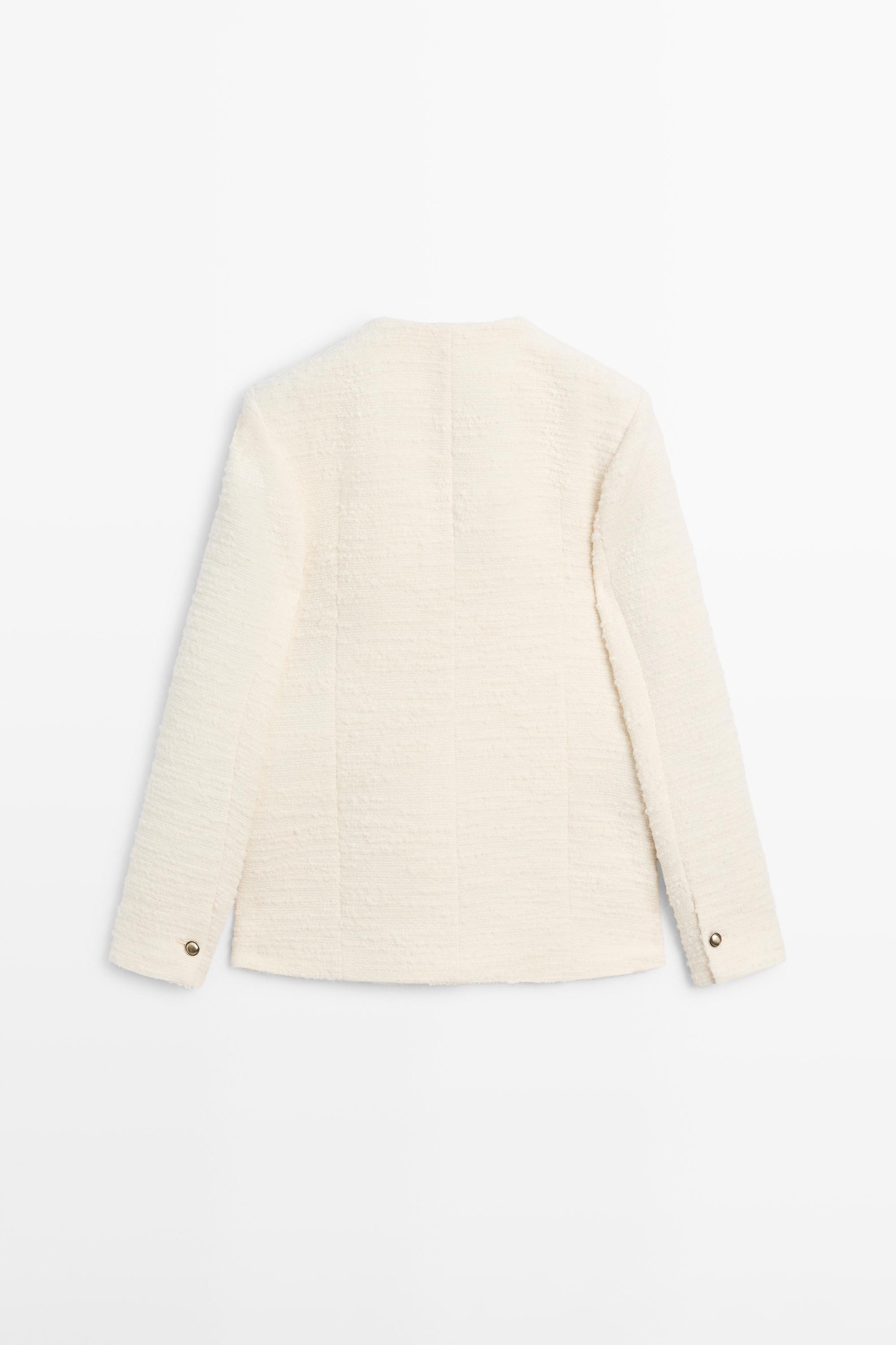 Textured wool blend jacket with rhinestone buttons