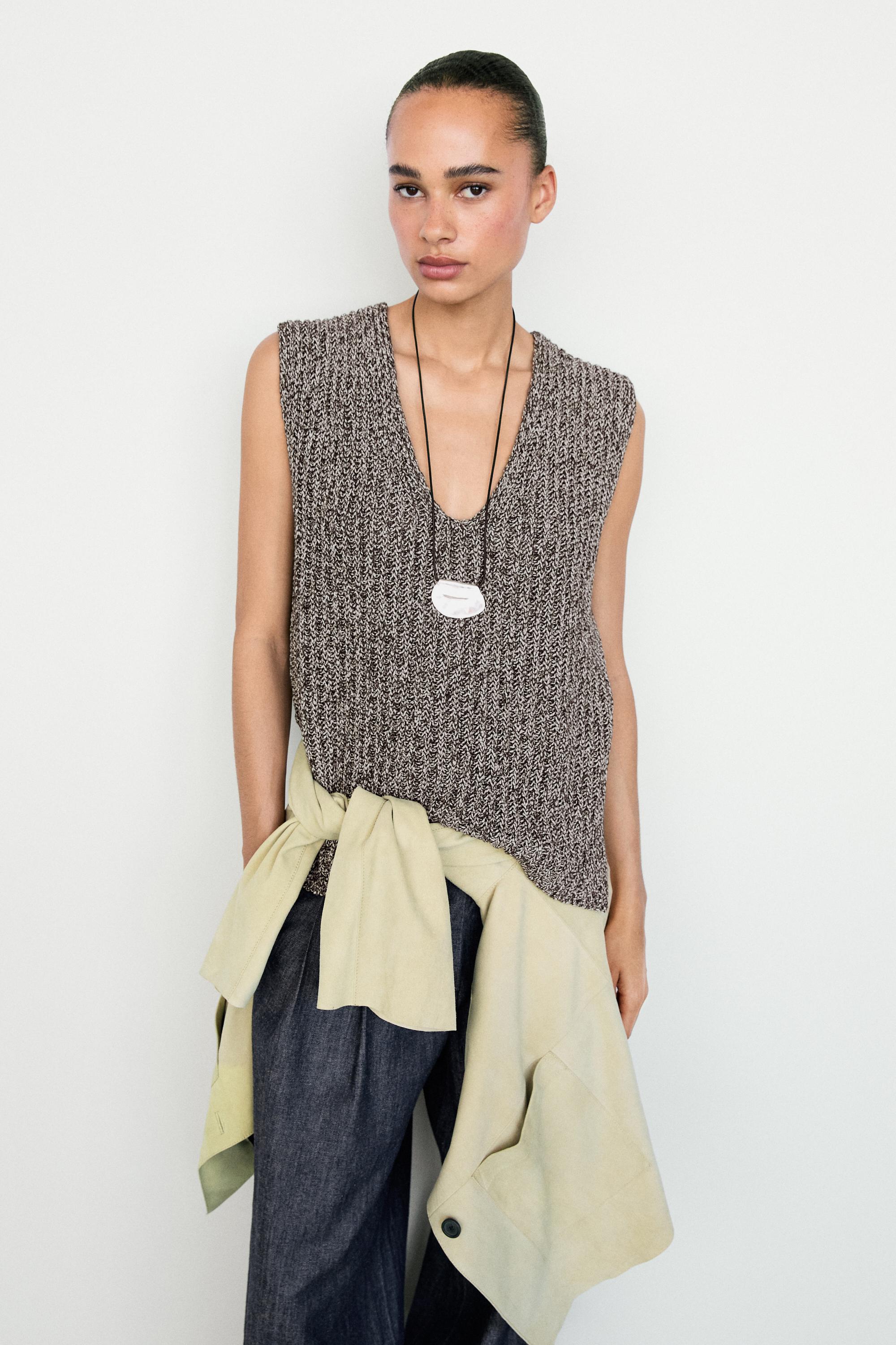 Cotton blend heathered knit top — Anthracite grey