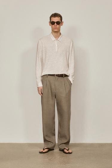 Zara Double-dart linen pants - LIMITED EDITION - Khaki - Image 0