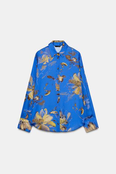 CHEMISE SATINÉE À IMPRIMÉ FLORAL - Sable / Bleu de Zara - Image 5