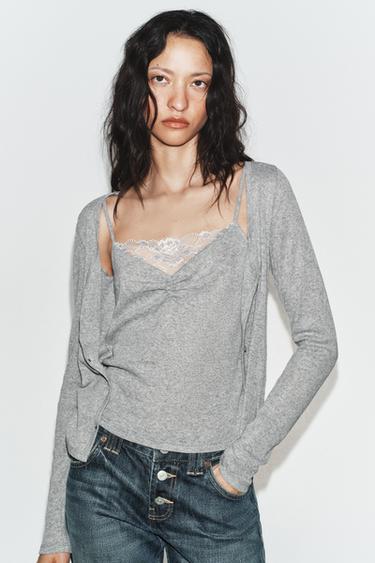 Zara COMBINATION LACE TOP JACKET - Gray marl