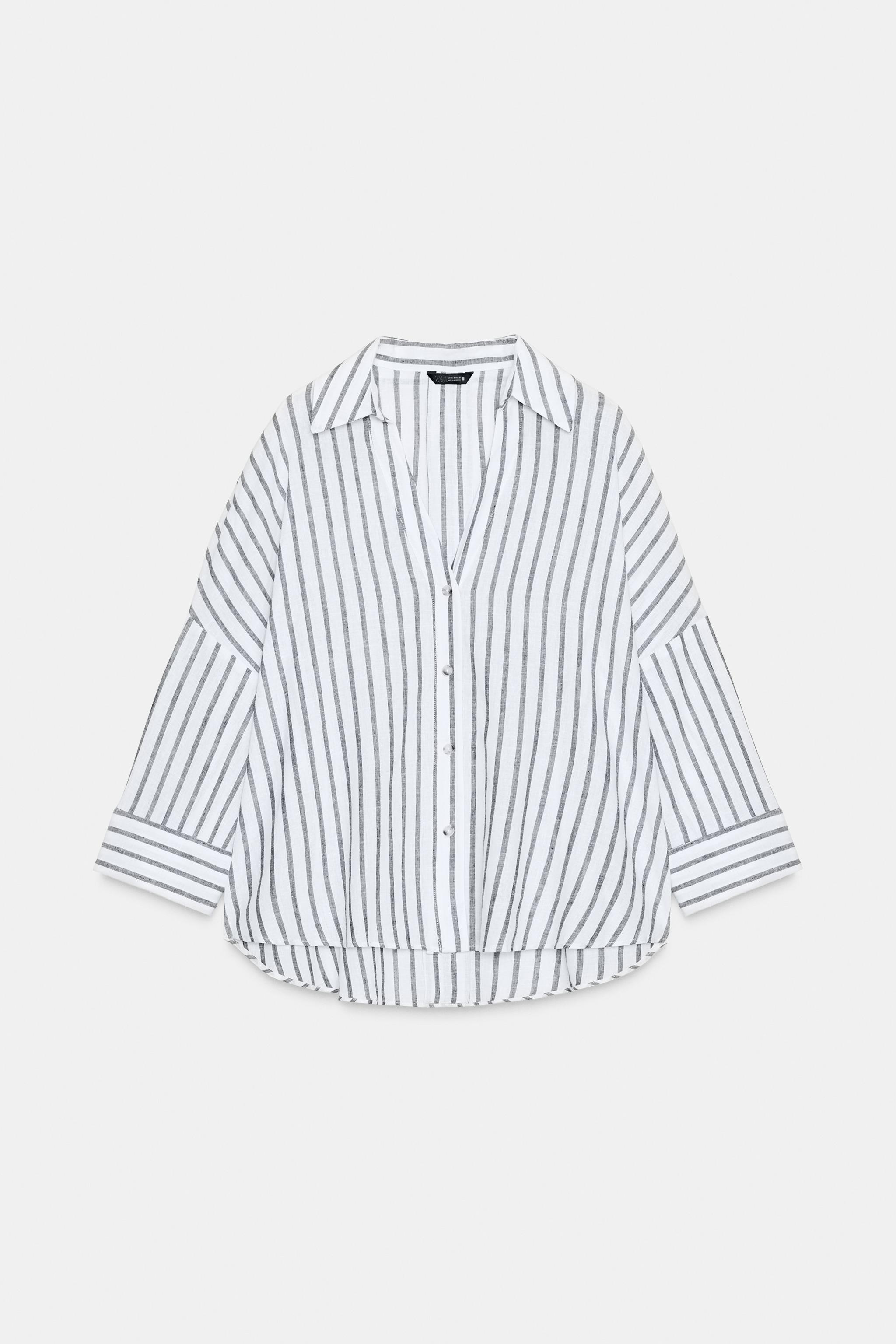 STRIPED LINEN BLEND SHIRT - Blue/White | ZARA South Africa