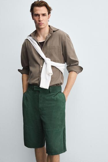 RELAXED FIT LEATHER SUEDE BERMUDA SHORTS - Green by Zara - Image 4