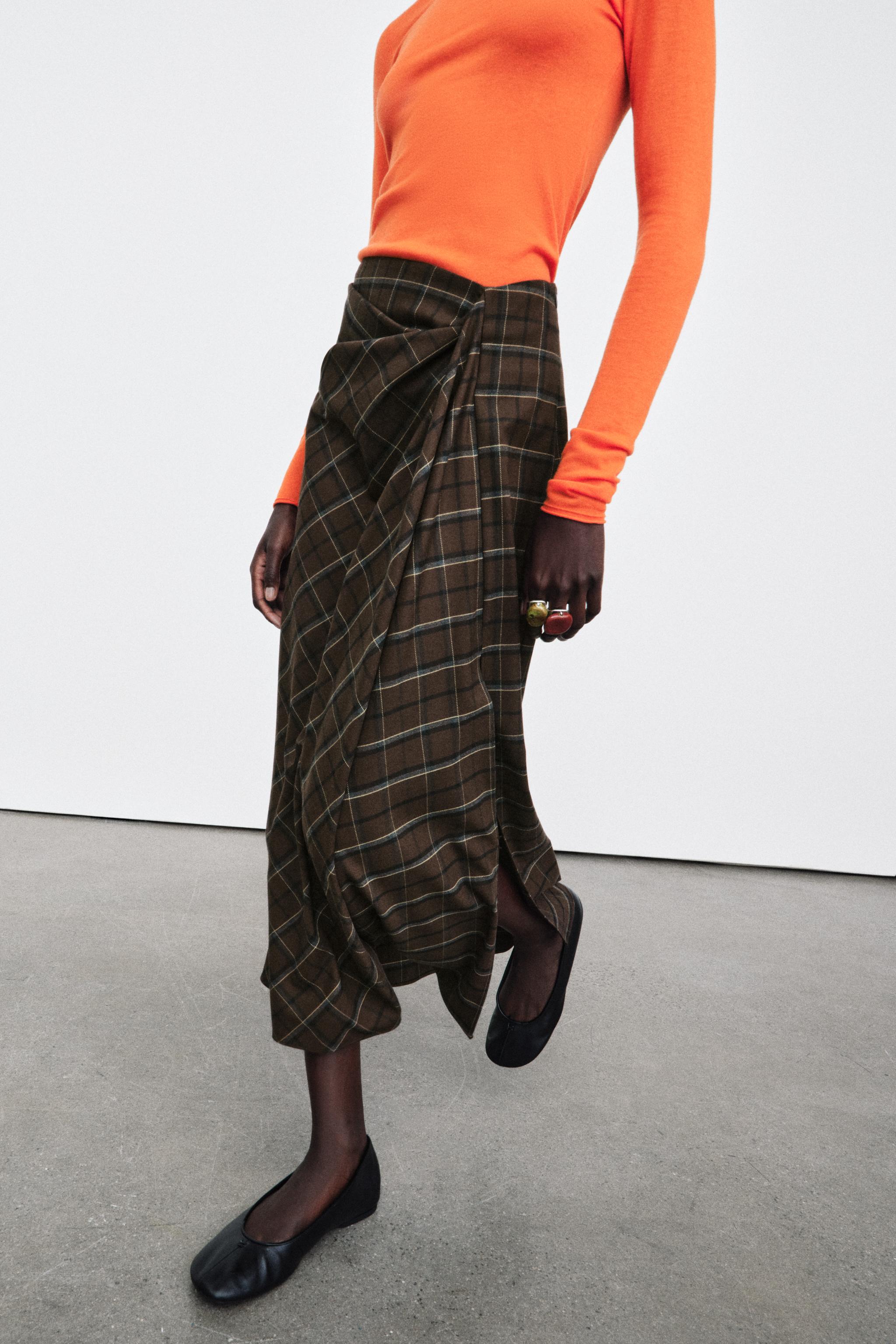 ZW COLLECTION DRAPED PLAID SKIRT