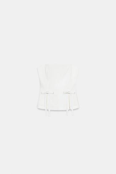 SATIN BOW TOP - Oyster-white by Zara