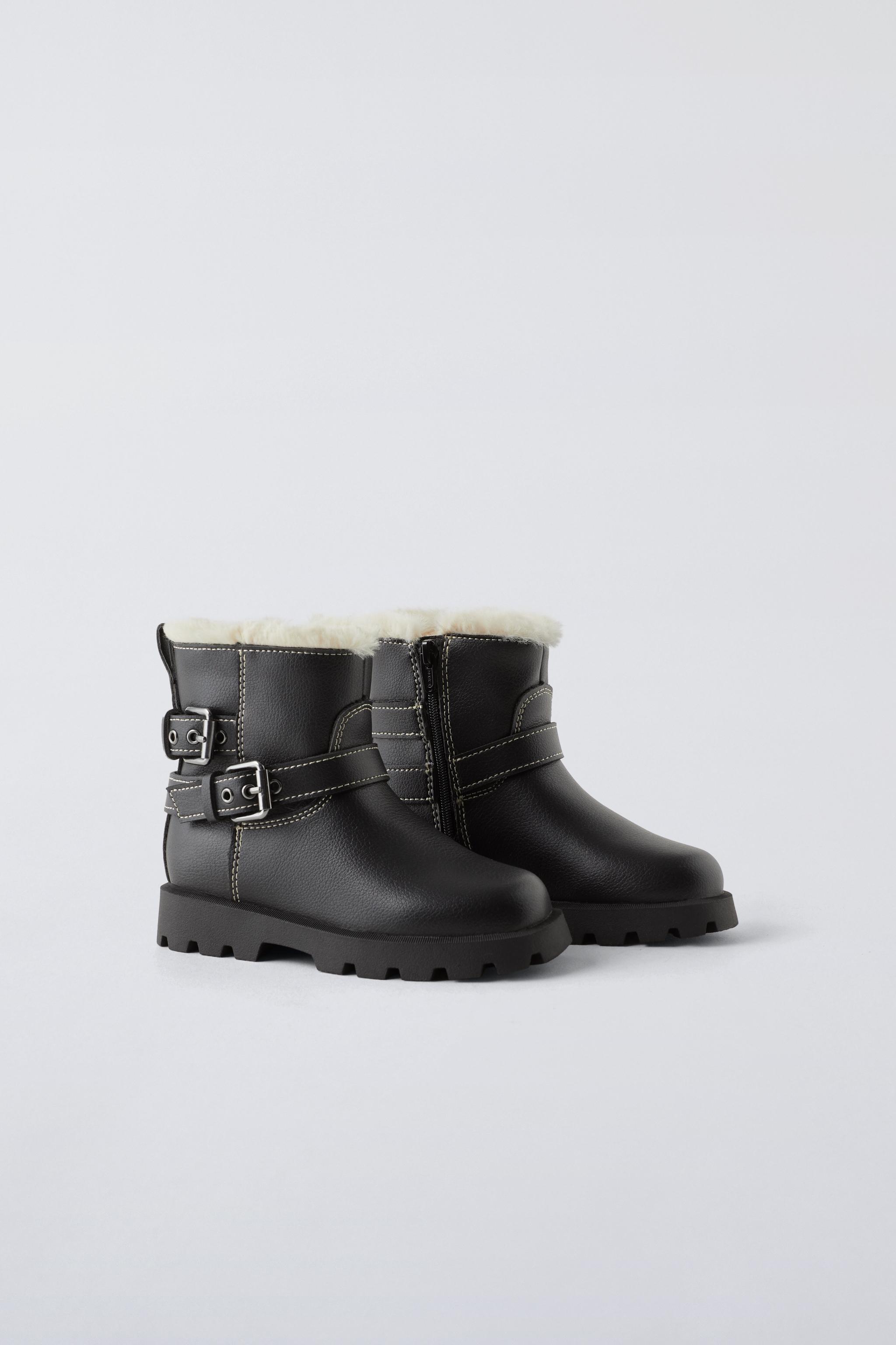 ZARA fashion LEATHER ANKLE BOOTS WITH BUCKLEnBLACK