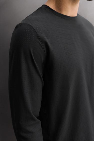 PERFORATED LONG SLEEVE T-SHIRT - Black by Zara - Image 4