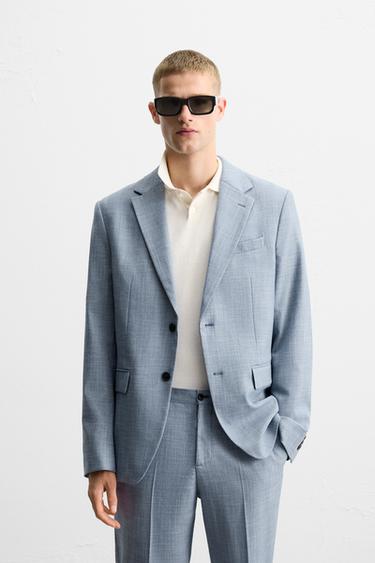 Zara TEXTURED SUIT PANTS - Bluish