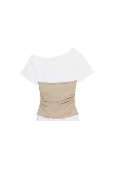 TOP ASYMÉTRIQUE À PLIS - Blanc de Zara